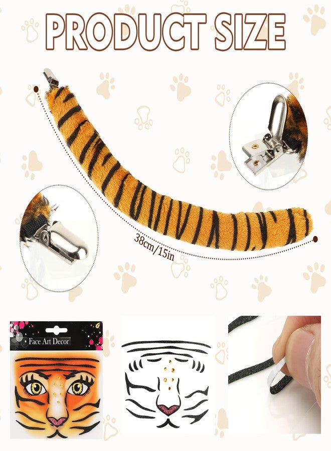XEPST Animal Tiger Costume Set, Tiger Ears and Tail Set with Ears Headband, Tail, Paws, Face Sticker for Animal Costume Cosplay Birthday Party Accessories Carnival Halloween Fancy Dress Party Supplies - Image 3